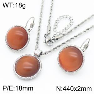 18mm Fashionable Women's Orange Ruby Stainless Steel Silver Jewelry Set - KS221310-GC