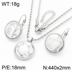 18mm Women's Stainless Steel Whie Patterned Gemstone Slilver Jewelry Set - KS221311-GC