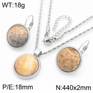 18mm Women's Stainless Steel Yellow Patterned Gemstone Silver Jewelry Set - KS221312-GC