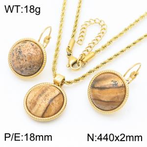 18mm Women's Stainless Steel Yellow Patterned Gemstone Gold Jewelry Set - KS221313-GC