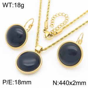 18mm Female Stainless Steel Black Gemstone Gold Jewelry Set - KS221314-GC