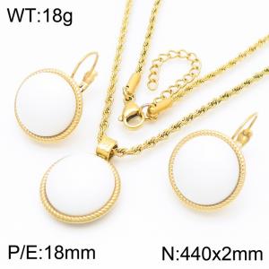 18mm Female Stainless Steel White Gemstone Gold Jewelry Set - KS221315-GC