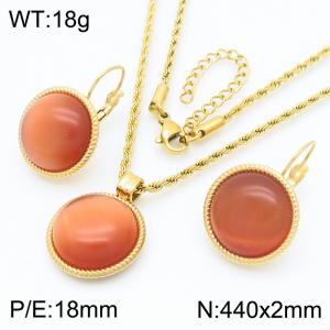 18mm Fashionable Women's Orange Ruby Stainless Steel Gold Jewelry Set - KS221316-GC