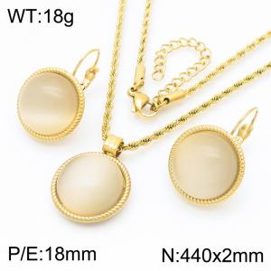 18mm Female Stainless Steel Orange Sapphire Gold Jewelry Set - KS221317-GC