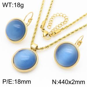 18mm Female Stainless Steel Blue Gemstone Gold Jewelry Set - KS221319-GC