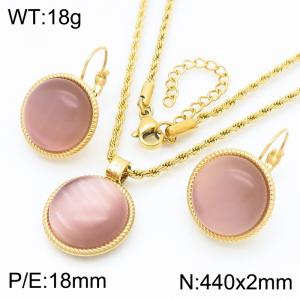 18mm Women's Stainless Steel Light Purple Gemstone Gold Jewelry Set - KS221323-GC