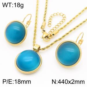 18mm Female Stainless Steel Sky Blue Gemstone Gold Jewelry Set - KS221324-GC