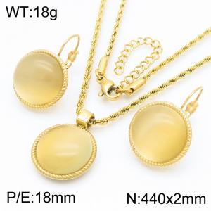 18mm Female Stainless Steel Sapphire Gold Jewelry Set - KS221325-GC