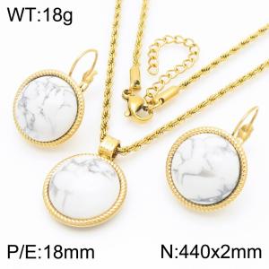 18mm Women's Stainless Steel Whie Patterned Gemstone Gold Jewelry Set - KS221326-GC