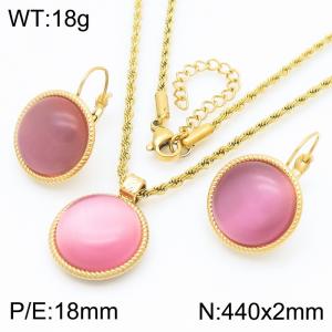 18mm Women's Stainless Steel Light Purple Gemstone Gold Jewelry Set - KS221327-GC