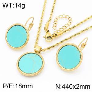 18mm Female Stainless Steel Fluorescent Flat Gemstone Gold Jewelry Set - KS221331-GC