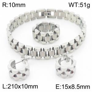 Fashion neutral business style titanium steel strap bracelet ring earring three piece set - KS221353-KFC