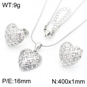 Romantic Jewelry Cubic Zirconia Heart Pendant Necklace Stud Earrings Gold Plated Stainless Steel Jewelry Set - KS221368-KFC