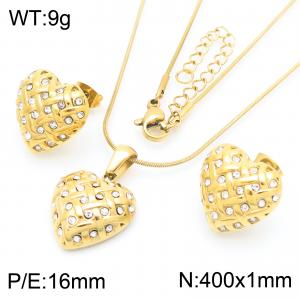 Romantic Jewelry Cubic Zirconia Heart Pendant Necklace Stud Earrings Gold Plated Stainless Steel Jewelry Set - KS221369-KFC