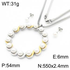 550x2.4mm=Fashion Pearl Necklace Earrings Snake Chain Ring Accessories Pendant Stainless Steel Women's Jewelry Set - KS221370-Z