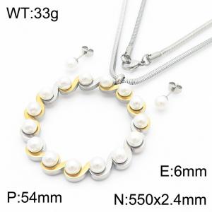 550x2.4mm=Fashion Pearl Necklace Earrings Snake Chain Ring Accessories Pendant Stainless Steel Women's Jewelry Set - KS221371-Z