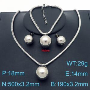 500x3.2mm=Simple Round Bead Necklace Earrings Bracelet Beaded Serpentine Chain Stainless Steel Women's Jewelry Set - KS221373-Z