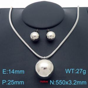 500x3.2mm=Simple Round Bead Necklace Earrings Bracelet Beaded Serpentine Chain Stainless Steel Women's Jewelry Set - KS221376-Z