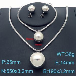 500x3.2mm=Simple Round Bead Necklace Earrings Bracelet Beaded Serpentine Chain Stainless Steel Women's Jewelry Set - KS221377-Z