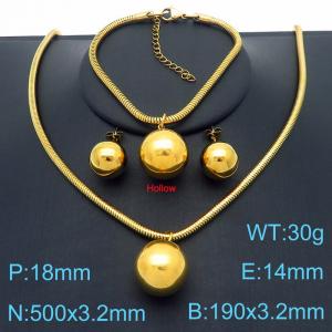 500x3.2mm=Simple Round Bead Necklace Earrings Bracelet Beaded Serpentine Chain Stainless Steel Women's Jewelry Set - KS221380-Z