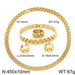 450x10mm 4pcs Bracelet Ring Earrings Necklace Set Stainless Steel Gold Color Jewelry Set For Women - KS221424-KFC