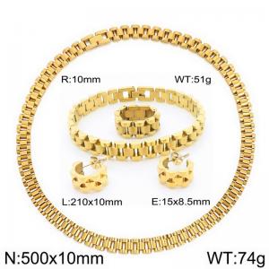 500x10mm 4pcs Bracelet Ring Earrings Necklace Set Stainless Steel Gold Color Jewelry Set For Women - KS221425-KFC