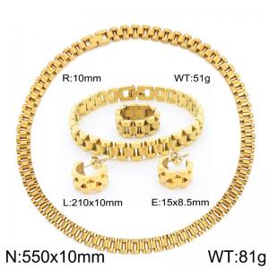 550x10mm 4pcs Bracelet Ring Earrings Necklace Set Stainless Steel Gold Color Jewelry Set For Women - KS221426-KFC