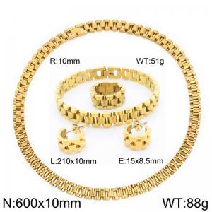 600x10mm 4pcs Bracelet Ring Earrings Necklace Set Stainless Steel Gold Color Jewelry Set For Women - KS221427-KFC