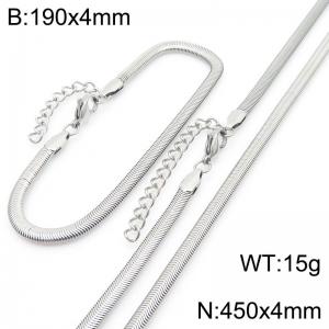 European and American fashion personality stainless steel 190 × 4mm&450 × 4mm flat snake bone chain lobster buckle jewelry temperament silver set - KS221632-GC