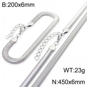 European and American fashion personality stainless steel 200 × 6mm&450 × 6mm flat snake bone chain lobster buckle jewelry temperament silver set - KS221633-GC