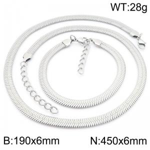 European and American fashion personality stainless steel 190 × 6mm&450 × 6mm flat snake bone chain lobster buckle jewelry temperament silver set - KS221634-GC