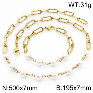 50cm White Pearl Stainless Steel Bracelet Women Gold - KS221724-Z