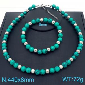 Green Volcanic Stainless Steel Jewelry Set Women Silver - KS221770-Z