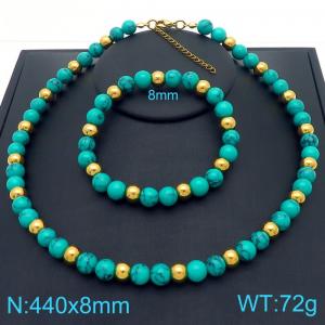 Green Volcanic Stainless Steel Jewelry Set Women Gold - KS221771-Z