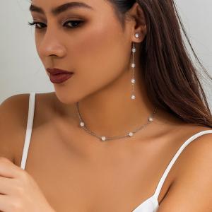 Stainless steel imitation pearl earring necklace set - KS221772-Z