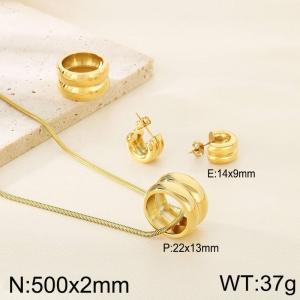 New Small Man Waist High End Small Cylinder Pendant Necklace, Ring, Earrings, Three Piece Set, Fashionable Stainless Steel Accessories - KS221847-K