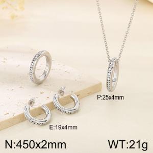 Cross border fashion personality with diamond studded C-shaped pendant set ins temperament layered chain titanium steel necklace earrings ring - KS221850-K