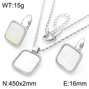 Simple and high-end stainless steel square geometric pendant necklace earrings two-piece set - KS221907-GC