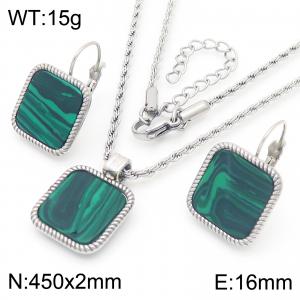 Simple and high-end stainless steel square geometric pendant necklace earrings two-piece set - KS221908-GC