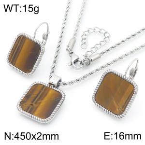 Simple and high-end stainless steel square geometric pendant necklace earrings two-piece set - KS221909-GC