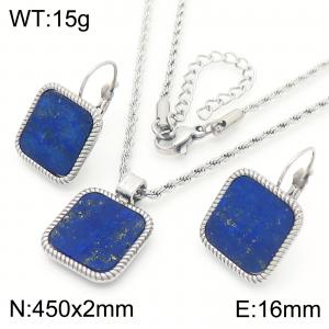 Simple and high-end stainless steel square geometric pendant necklace earrings two-piece set - KS221910-GC