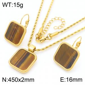 Simple and high-end stainless steel square geometric pendant necklace earrings two-piece set - KS221911-GC