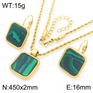 Simple and high-end stainless steel square geometric pendant necklace earrings two-piece set - KS221912-GC