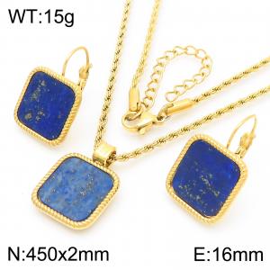 Simple and high-end stainless steel square geometric pendant necklace earrings two-piece set - KS221913-GC