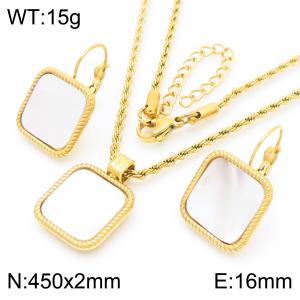 Simple and high-end stainless steel square geometric pendant necklace earrings two-piece set - KS221914-GC