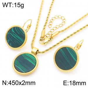 Simple and high-end stainless steel circular geometric pendant necklace earrings two-piece set - KS221915-GC