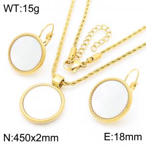 Simple and high-end stainless steel circular geometric pendant necklace earrings two-piece set - KS221916-GC