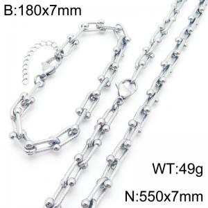 Fashionable and personalized stainless steel horseshoe buckle U-shaped chain bracelet necklace two-piece set - KS222019-Z