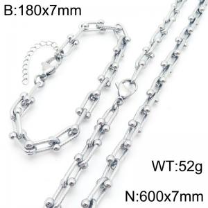 Fashionable and personalized stainless steel horseshoe buckle U-shaped chain bracelet necklace two-piece set - KS222020-Z