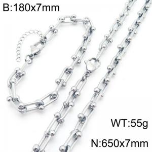 Fashionable and personalized stainless steel horseshoe buckle U-shaped chain bracelet necklace two-piece set - KS222021-Z